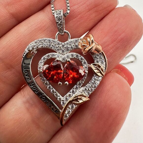 NIB Sterling silver, possibly gold plated, heart necklace with cz diamonds! - Picture 3 of 11